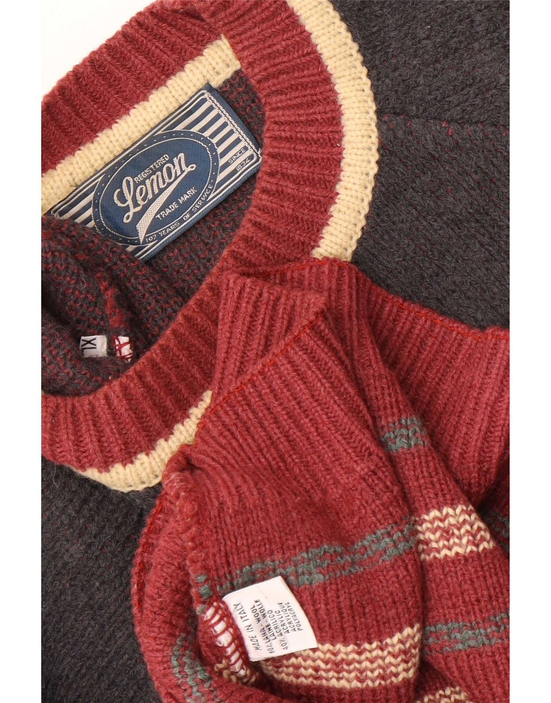 Maglione maglione girocollo da uomo Lemon XL lana Fair Isle multicolore