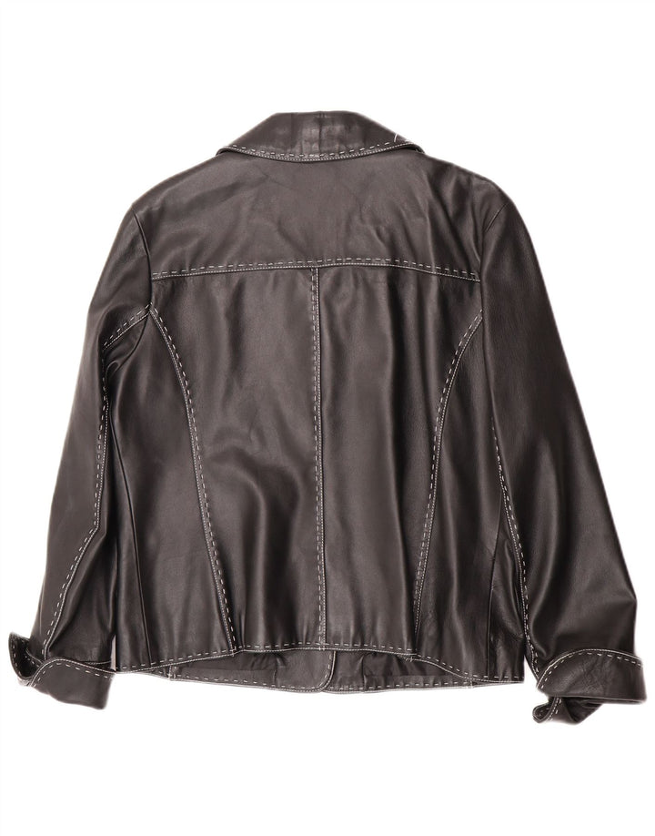 Giacca blazer in pelle a 3 bottoni da donna Nine West UK 16 grande in pelle nera