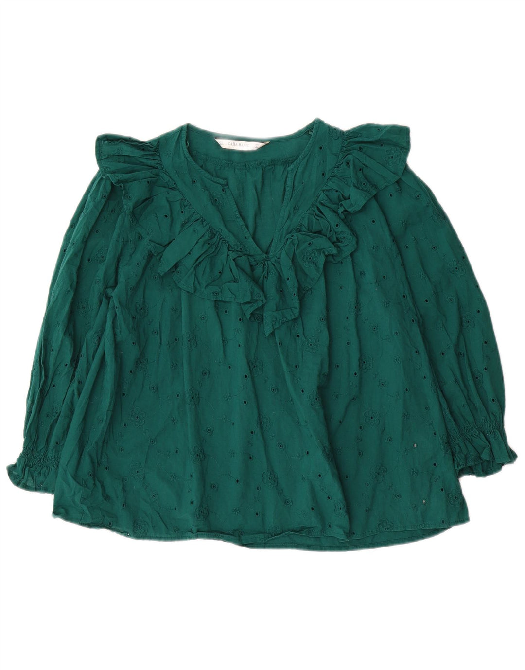 Zara Donna Camicetta Oversize con Maniche a 3/4 Top UK 10 Piccolo Verde Floreale