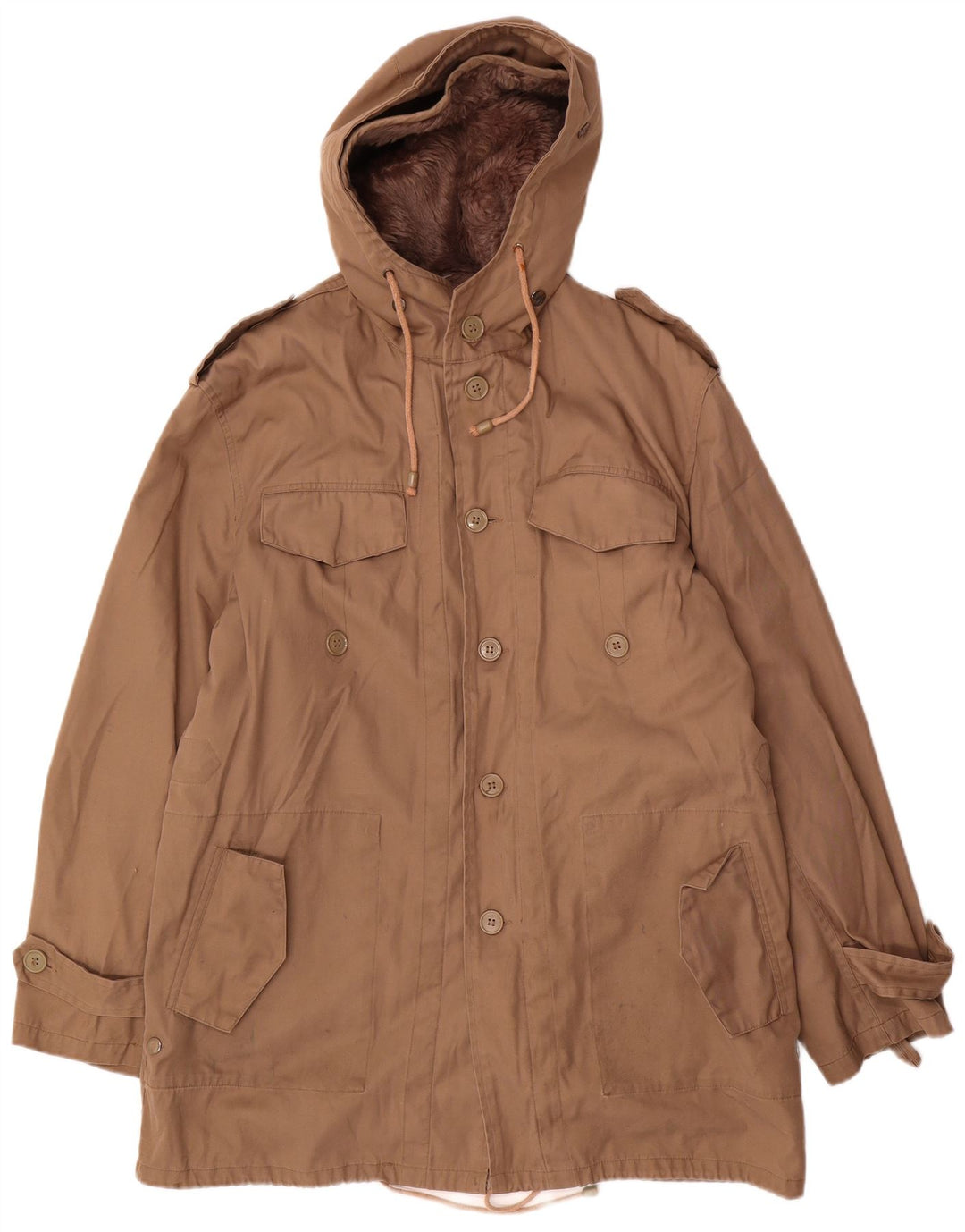 Giacca militare vintage da uomo con cappuccio IT 52 XL Poliestere beige