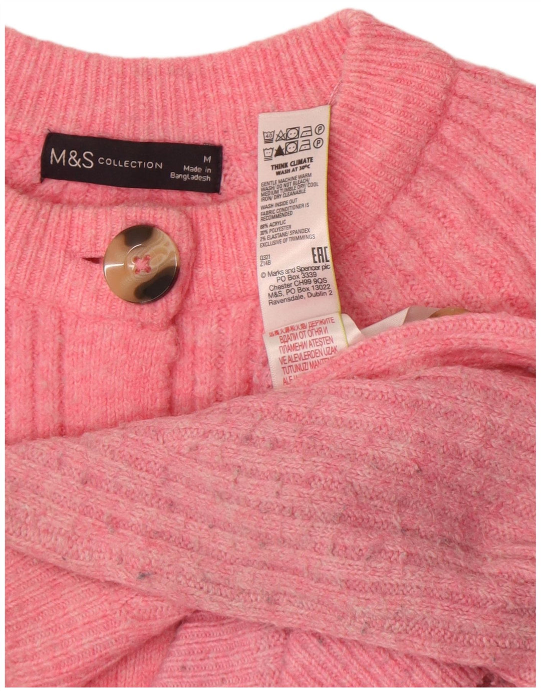 Maglione cardigan corto da donna Marks & Spencer UK 14 Acrilico rosa medio