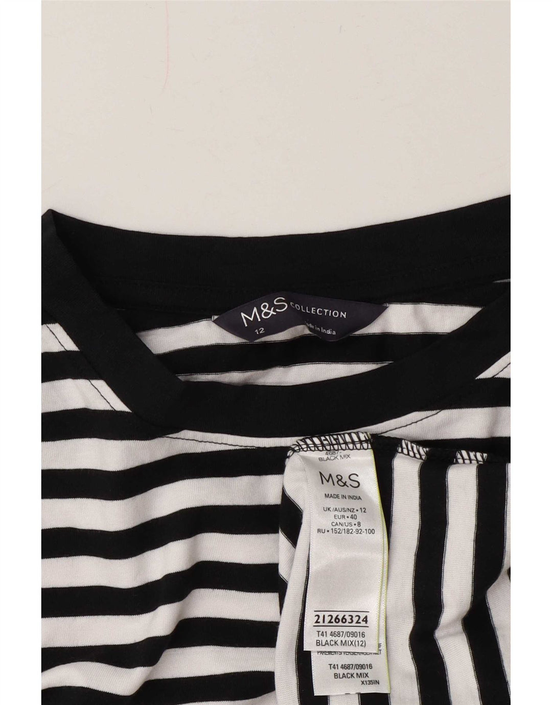 Marks & Spencer Top da donna a maniche lunghe UK 12 Medium White Striped Nautical
