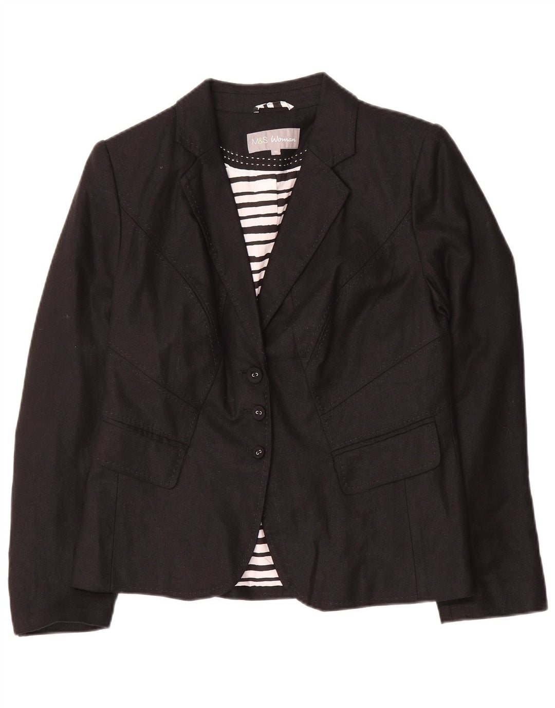 Giacca blazer a 3 bottoni Marks & Spencer da donna UK 14 lino medio nero