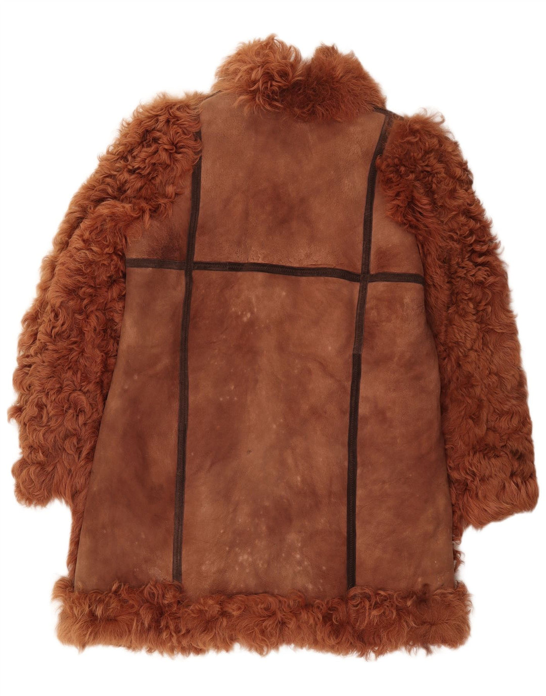 Cappotto in shearling vintage da donna con cravatta sul davanti UK 16 grande marrone