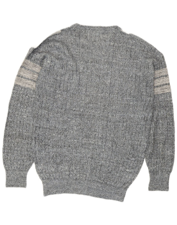 Maglione vintage da uomo girocollo IT 52 lino grande a righe blu