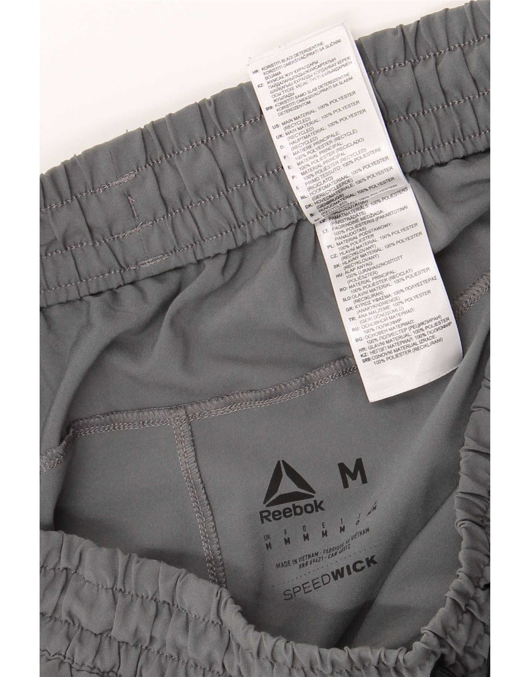 Pantaloncini sportivi regolari da uomo Reebok, colore grigio medio, in poliestere sportivo