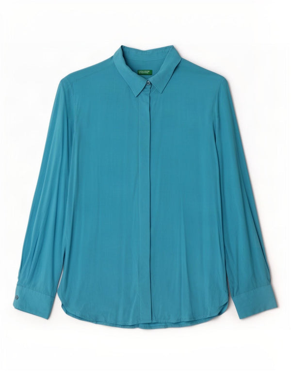 Camicia Benetton Donna UK 10 Small Blu Viscosa