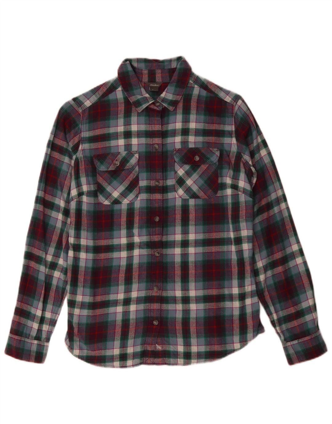 Camicia in flanella da donna Eddie Bauer UK 10 piccolo cotone a quadri multicolore