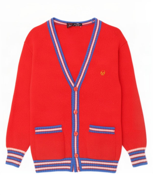 Stefanel Womens Cardigan Sweater UK 10 Small Red Colourblock Virgin Wool