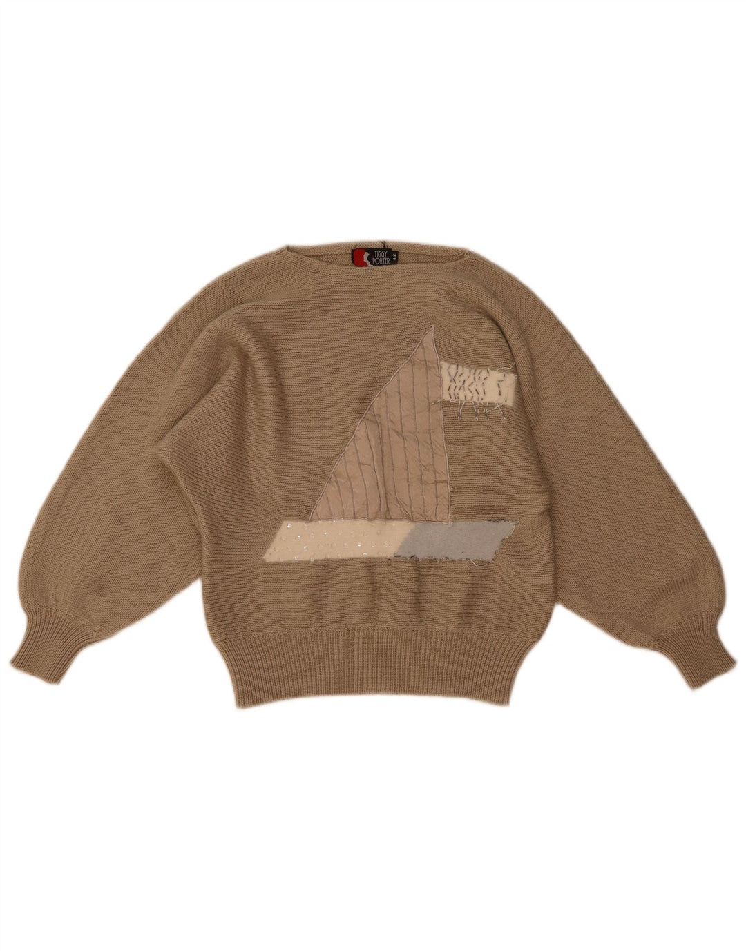 Maglione vintage da donna con scollo a barca con grafica IT 42 Marrone medio