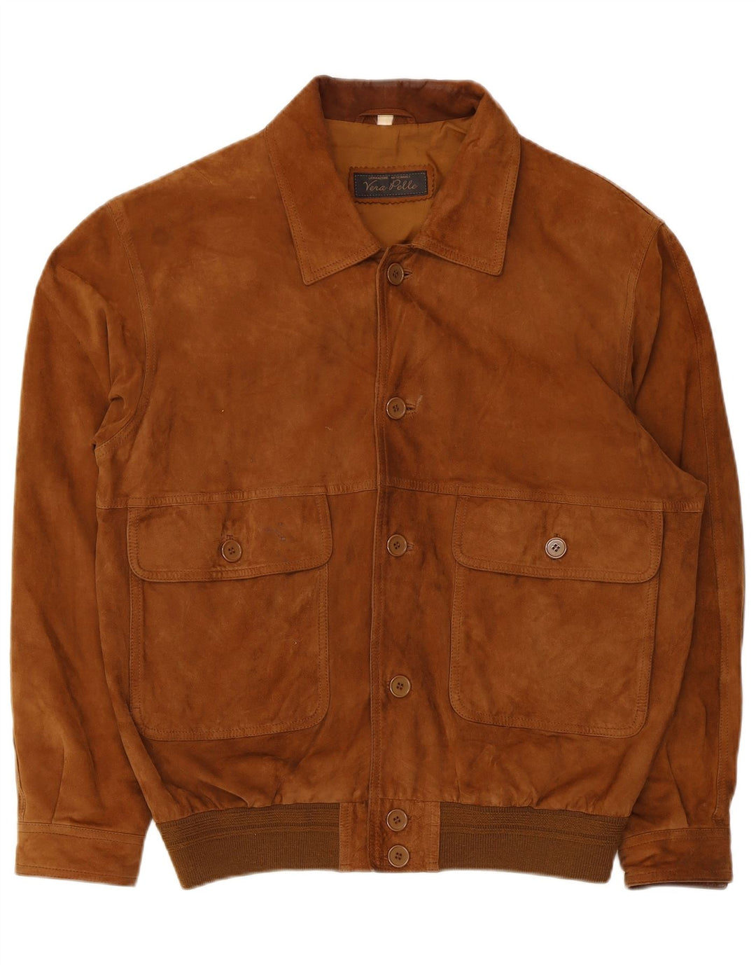 Giubbotto bomber vintage in pelle scamosciata da uomo IT 50 grande in pelle marrone