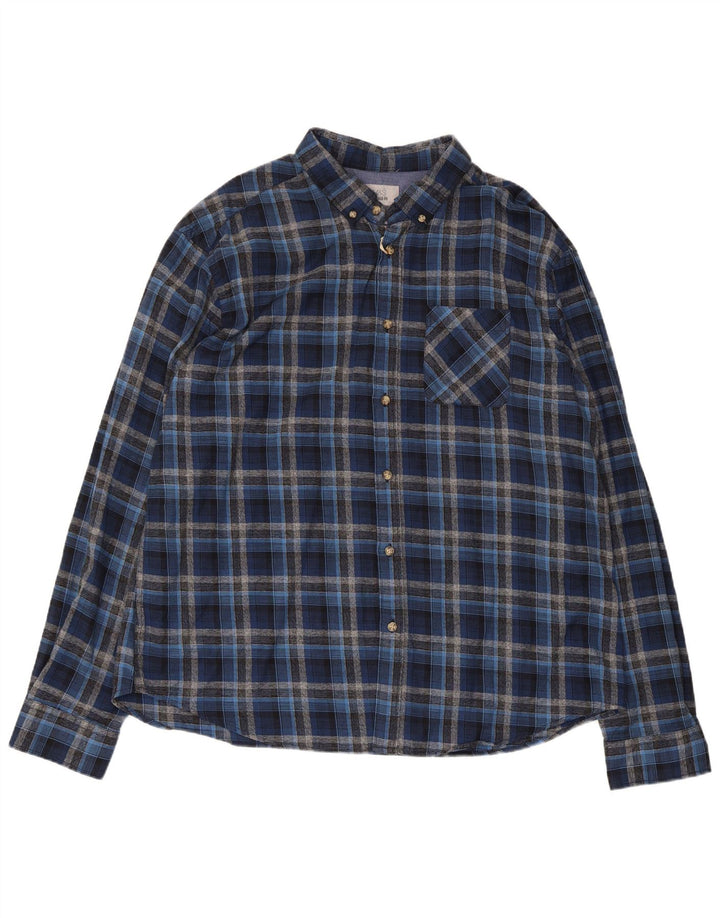 MARKS & SPENCER Camicia da uomo su misura in flanella 2XL Cotone a quadri blu