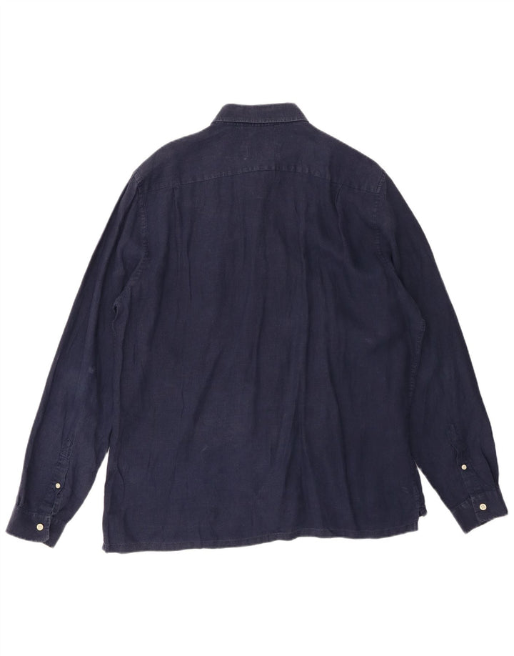 Camicia LACOSTE vestibilità regolare da uomo taglia 43 grande lino blu navy