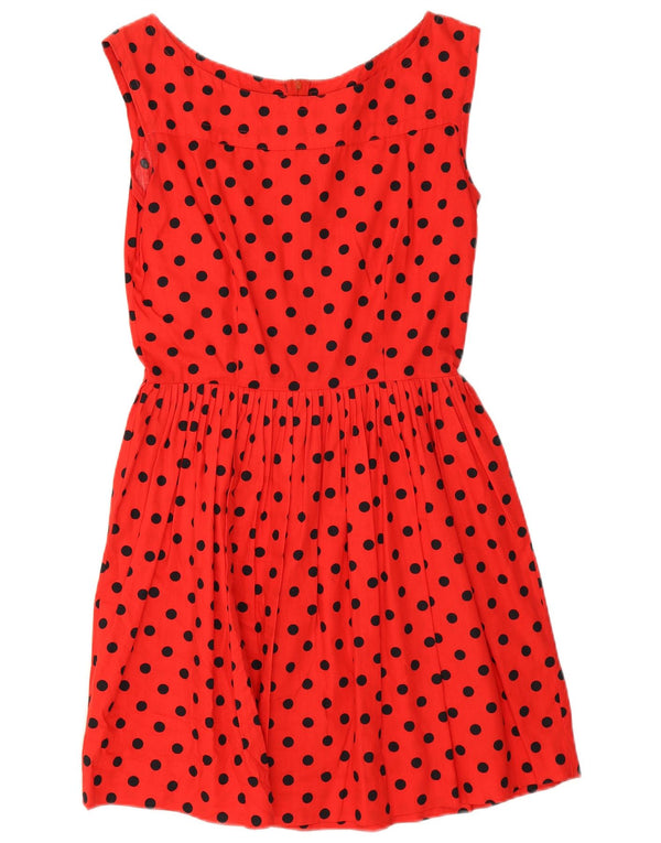Abito a trapezio senza maniche vintage da donna UK 12 a pois rossi medi
