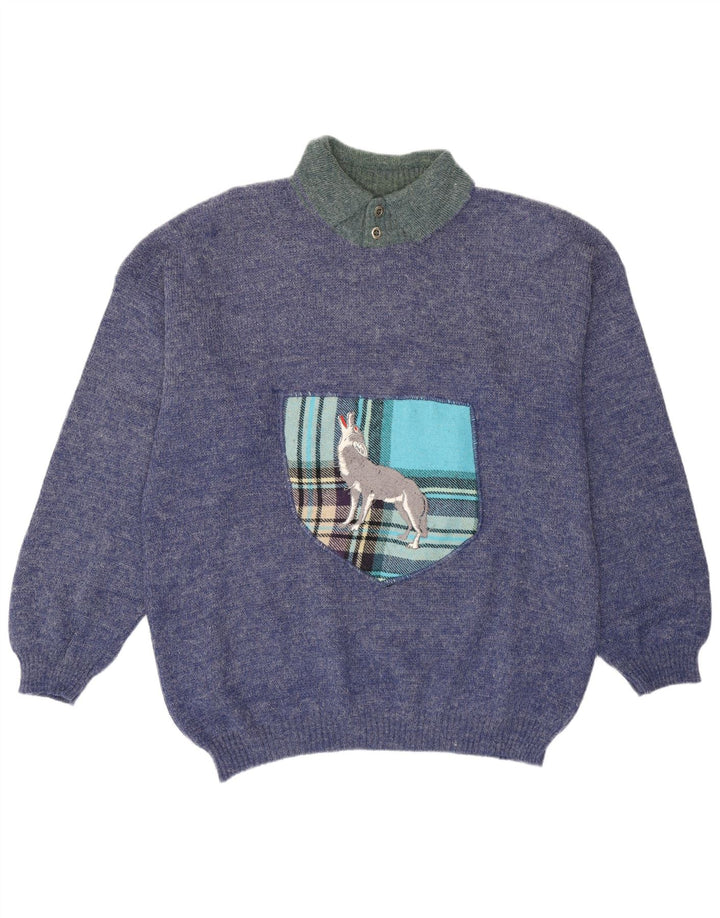 Maglione con collo a polo grafico da uomo Blue Flame XL chiazzato