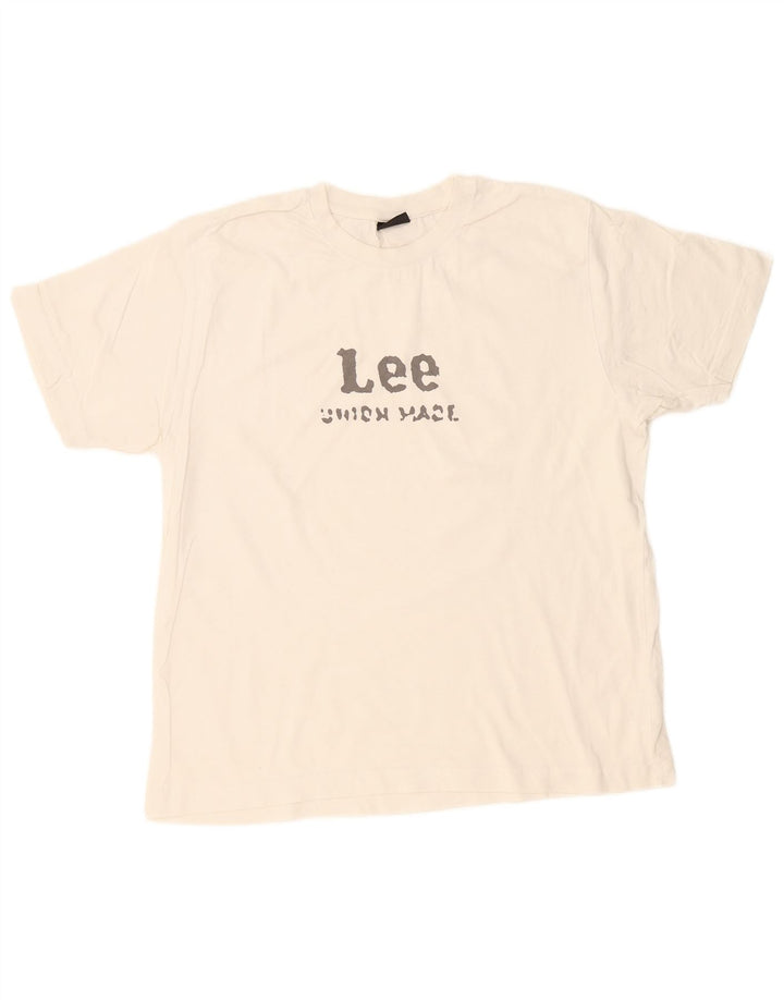 T-shirt grafica da donna LEE Top UK 16 grande cotone bianco