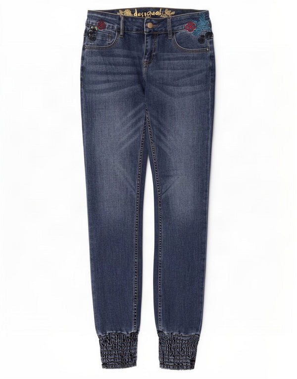 Jeans skinny Desigual da donna a vita bassa EU 38 medio W28 L32 blu floreale