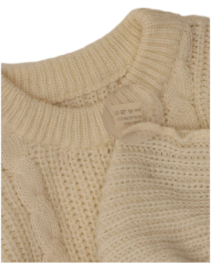 Maglione maglione girocollo da donna vintage UK 16 grande lana bianco sporco