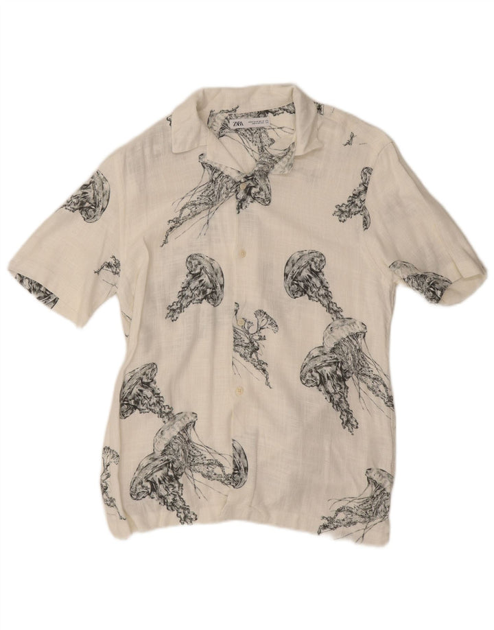 Camicia a maniche corte da uomo Zara con motivo astratto in viscosa bianca media