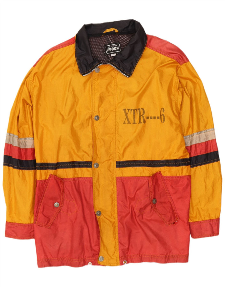 Impermeabile grafico da uomo vintage UK 36 Small Giallo color block in poliammide