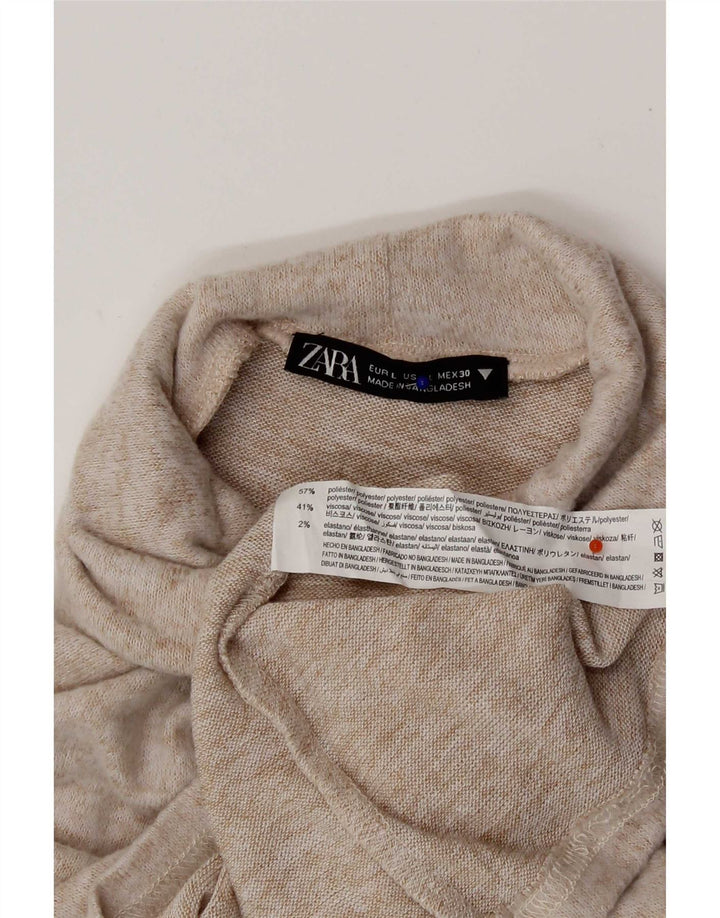 Top Zara da donna a maniche lunghe UK 14 grande poliestere screziato beige