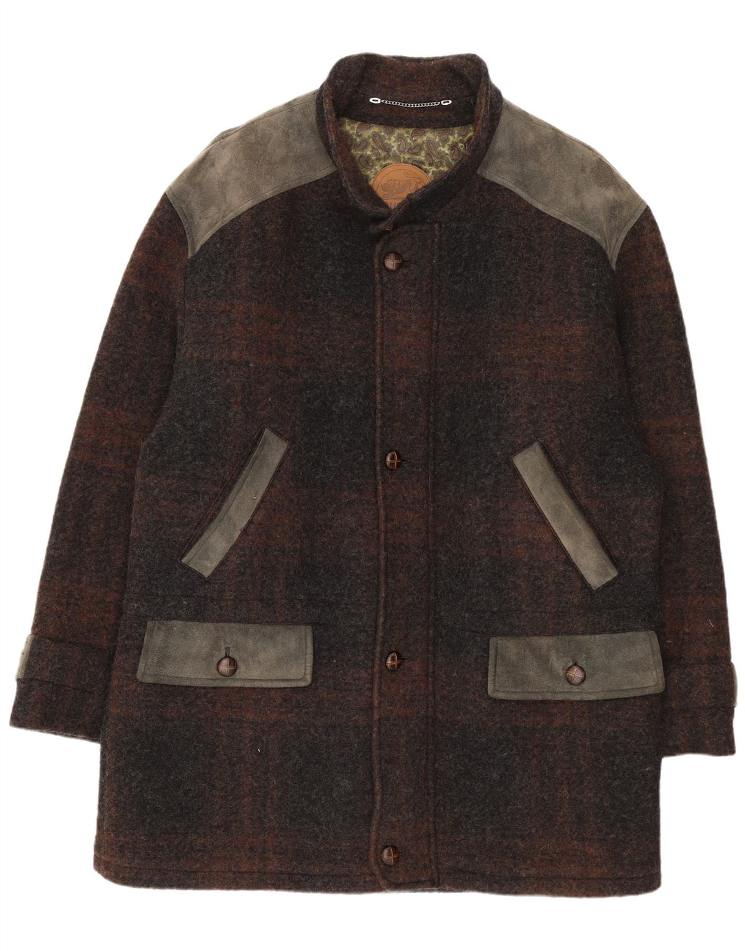 Cappotto da uomo Julius Lang UK 40 Lana a quadri marroni grandi