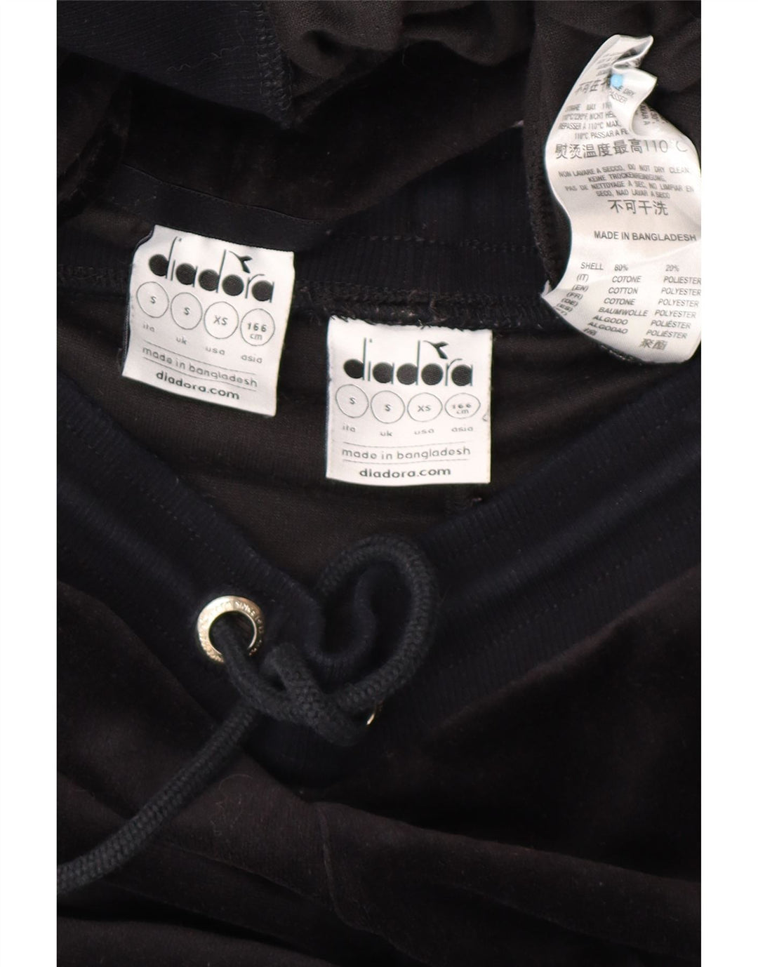 DIADORA Tuta intera oversize da donna in velluto UK 10 Small Nera