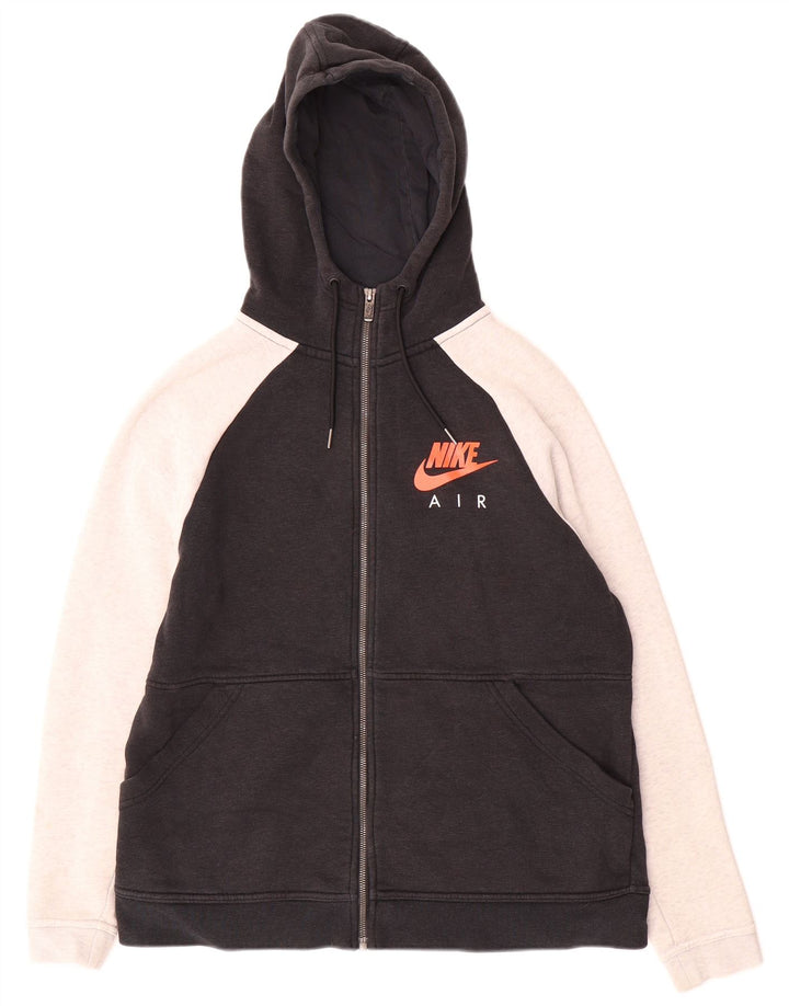 NIKE Felpa con cappuccio e zip grafica da uomo in cotone color block medio nero