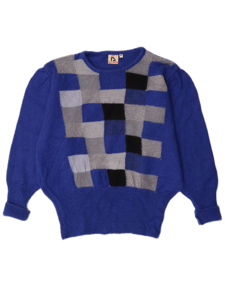 Maglione da donna con scollo a barchetta Dolomiten IT 42 Mohair a quadri blu medio