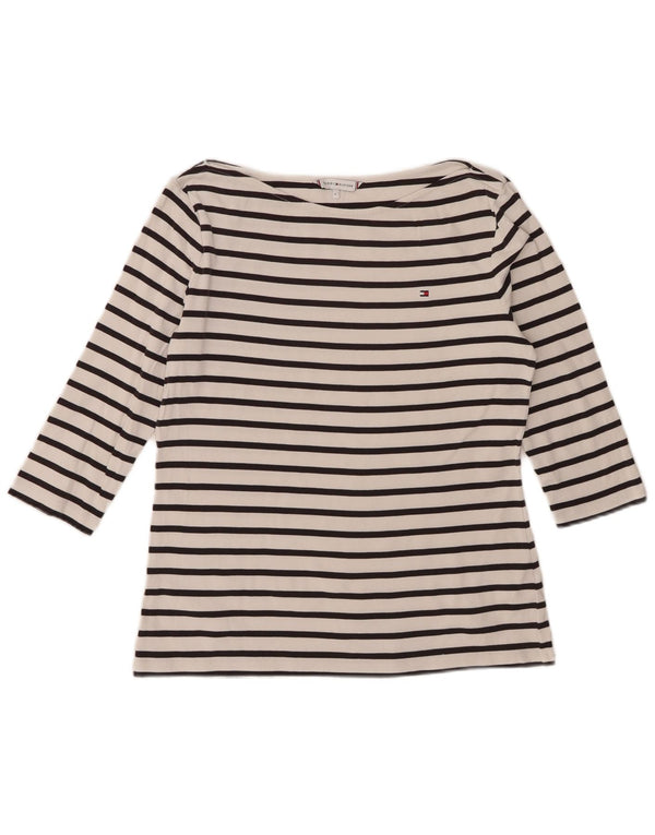 Tommy Hilfiger Top da donna manica 3/4 UK 14 grande cotone a righe bianche