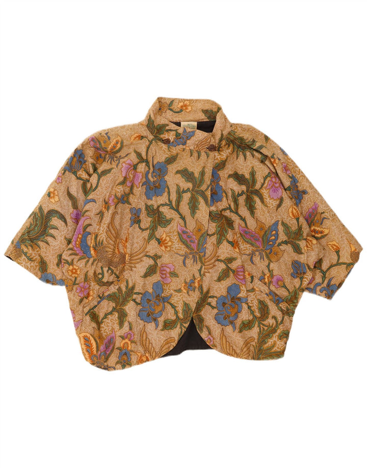 Top bolero a maniche corte da donna VINTAGE UK 20 2XL cotone floreale marrone