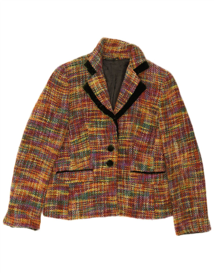 Giacca blazer vintage da donna a 2 bottoni IT 44 medio a quadri multicolore