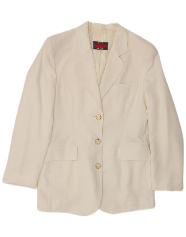 Giacca blazer a 3 bottoni da donna Wit Boy UK 10 piccola in poliestere bianco sporco