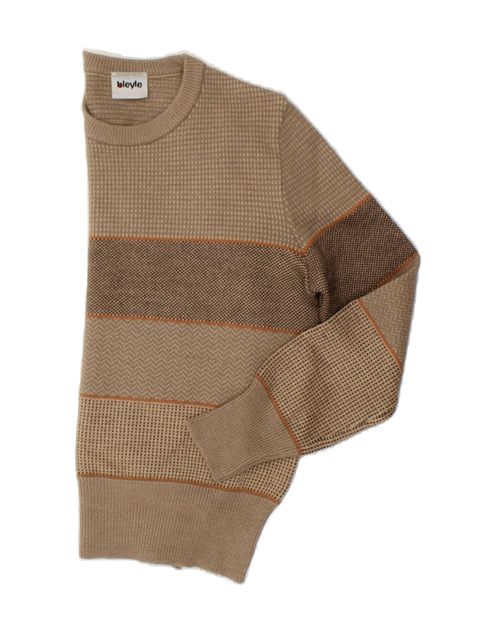 VINTAGE Womens Crew Neck Jumper Sweater EU 50 Medium Brown Colourblock Vintage Vintage and Second-Hand Vintage from Messina Hembry 