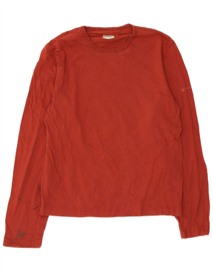 Calvin Klein Jeans Top da uomo a maniche lunghe in cotone rosso medio
