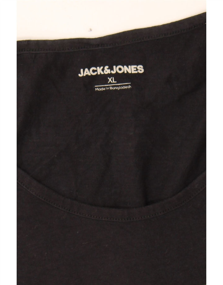 JACK & JONES Mens Vest Top XL Black Floral Cotton Vintage Jack & Jones and Second-Hand Jack & Jones from Messina Hembry 