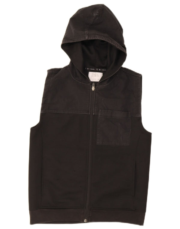 Zara Boys Graphic Sleeveless Zip Hoodie Sweater 9-10 Years Black Polyester