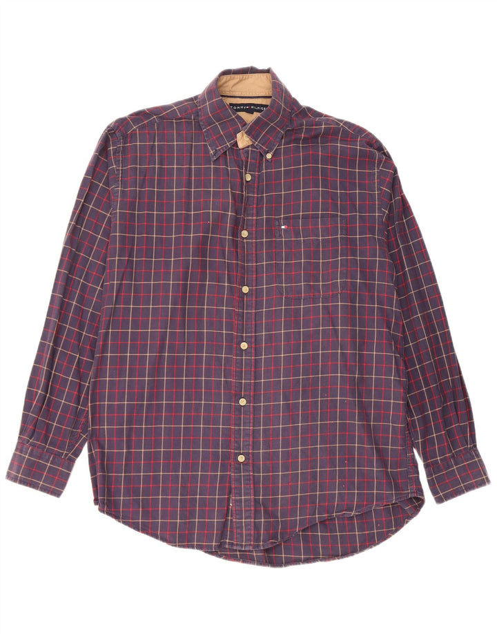 Tommy Hilfiger Camicia da uomo in flanella piccola in cotone a quadri blu navy