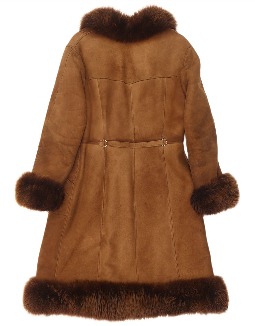 Cappotto in shearling vintage da donna UK 14 in pelle marrone medio