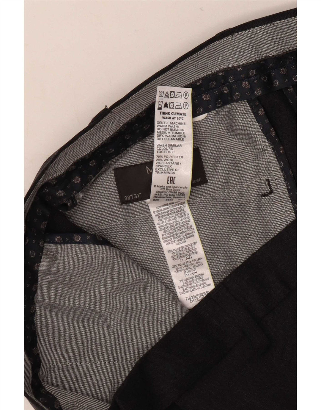 Pantaloni da abito dritti da uomo Marks & Spencer W38 L31 poliestere grigio