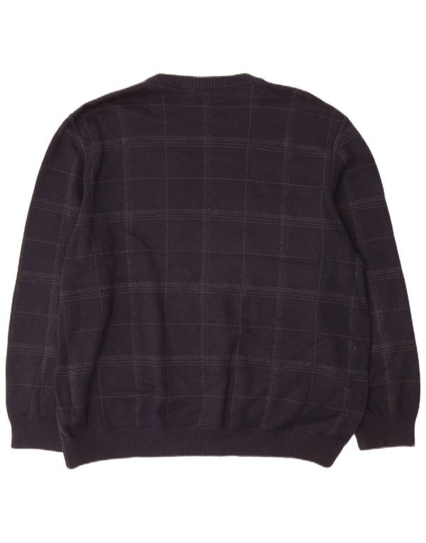 Maglione maglione girocollo da uomo Marks & Spencer XL in cotone a quadri blu navy