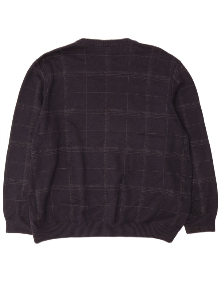 Maglione maglione girocollo da uomo Marks & Spencer XL in cotone a quadri blu navy