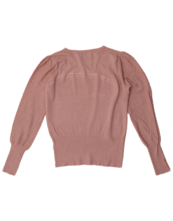 Maglione maglione con scollo a barca da donna Marks & Spencer UK 10 piccolo a righe rosa