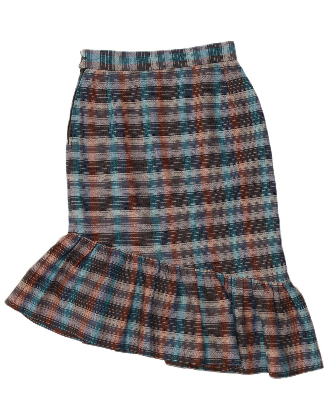 Gonna a tromba asimmetrica da donna VINTAGE W26 piccolo quadretto multicolore