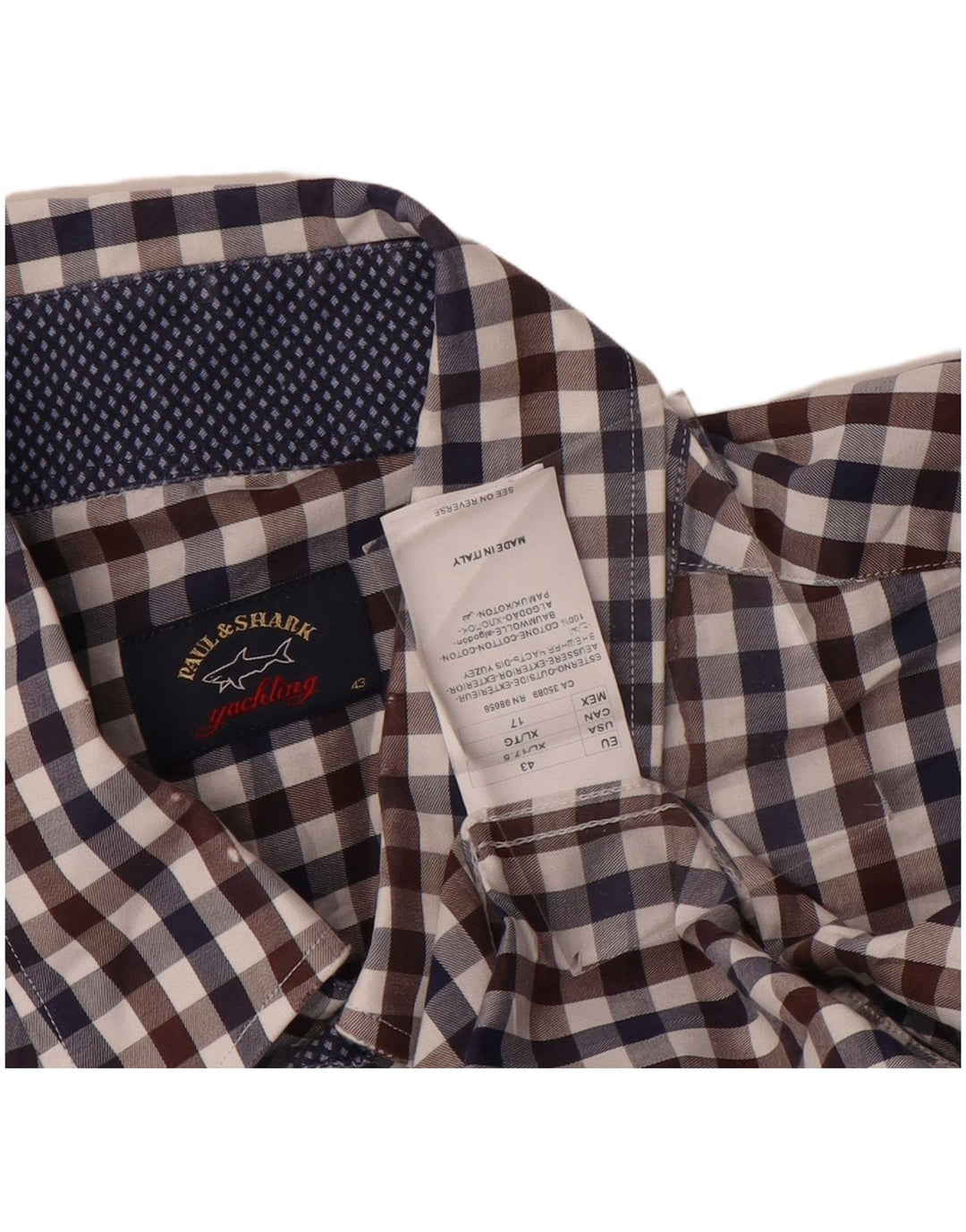 Camicia da yachting da uomo Paul & Shark taglia 43 grande cotone a quadretti multicolore