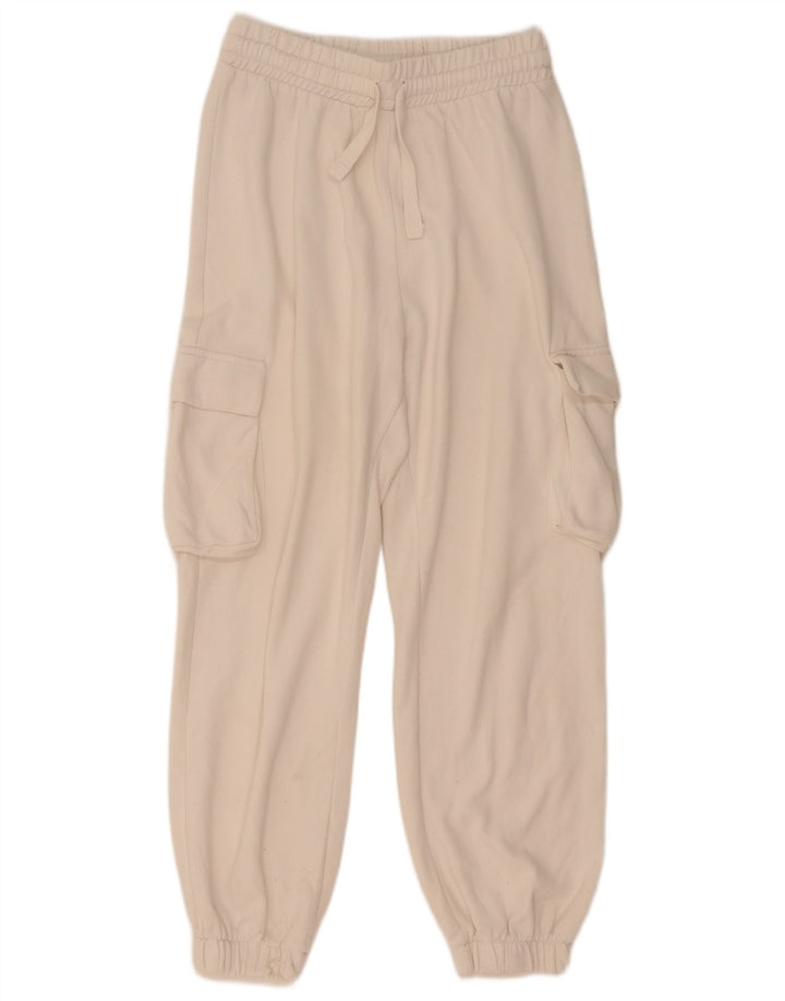 Pantaloni da tuta cargo Zara da donna, pantaloni da jogging UK 12, cotone bianco medio
