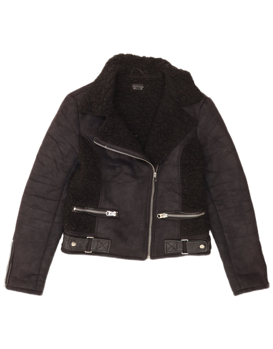 Giacca Sherpa da donna Topshop UK 10 piccola nera