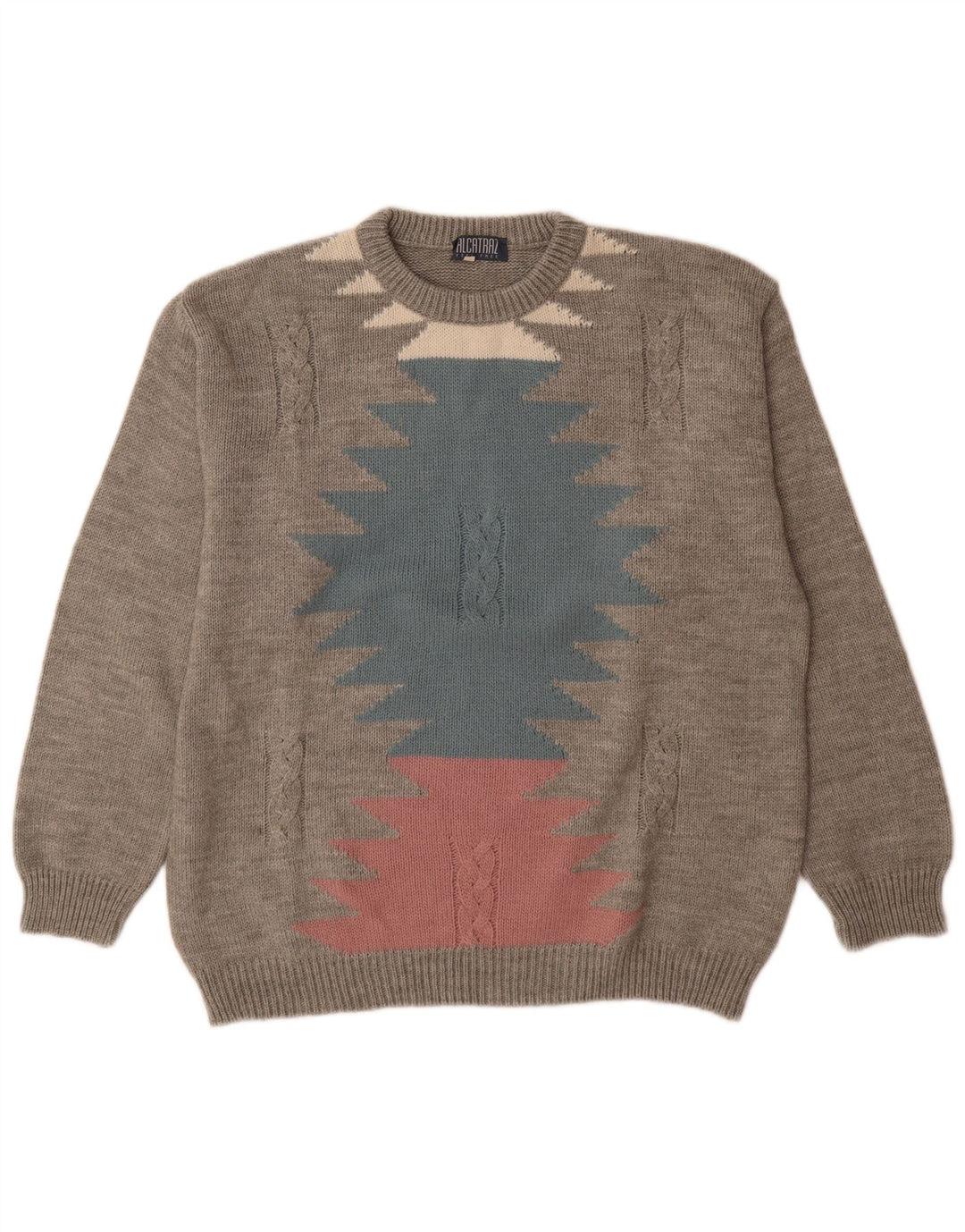 Maglione maglione girocollo da uomo Alcatraz grande lana geometrica grigia