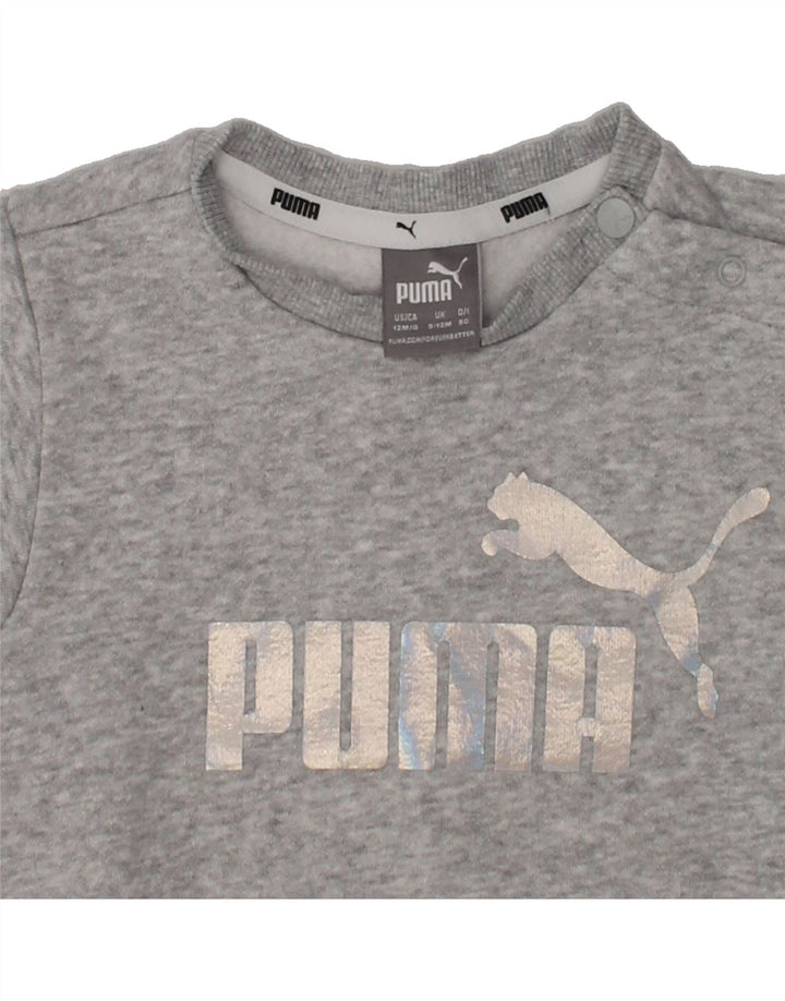 PUMA Baby Girls Graphic Sweatshirt Jumper 9-12 Months Grey Cotton | Vintage Puma | Thrift | Second-Hand Puma | Used Clothing | Messina Hembry 