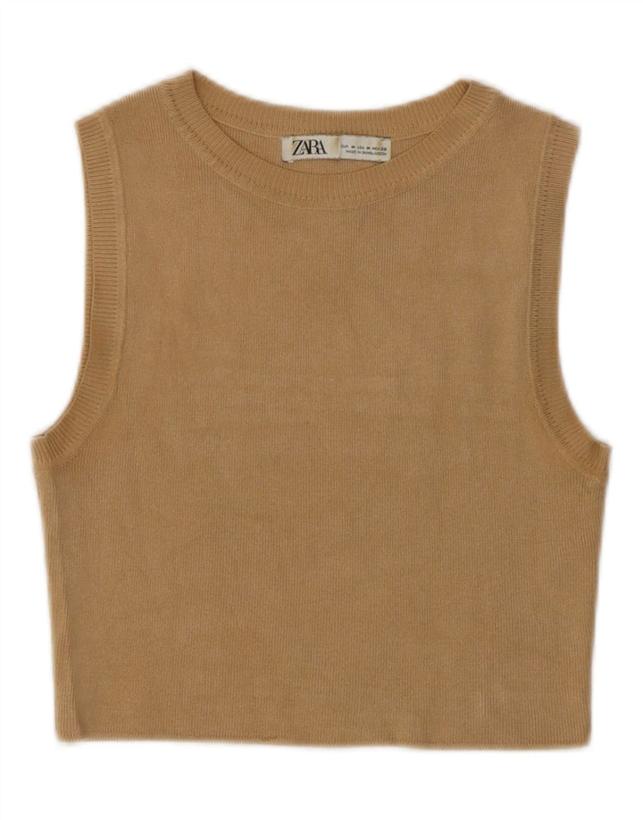Canotta corta da donna Zara UK 12 in viscosa marrone medio